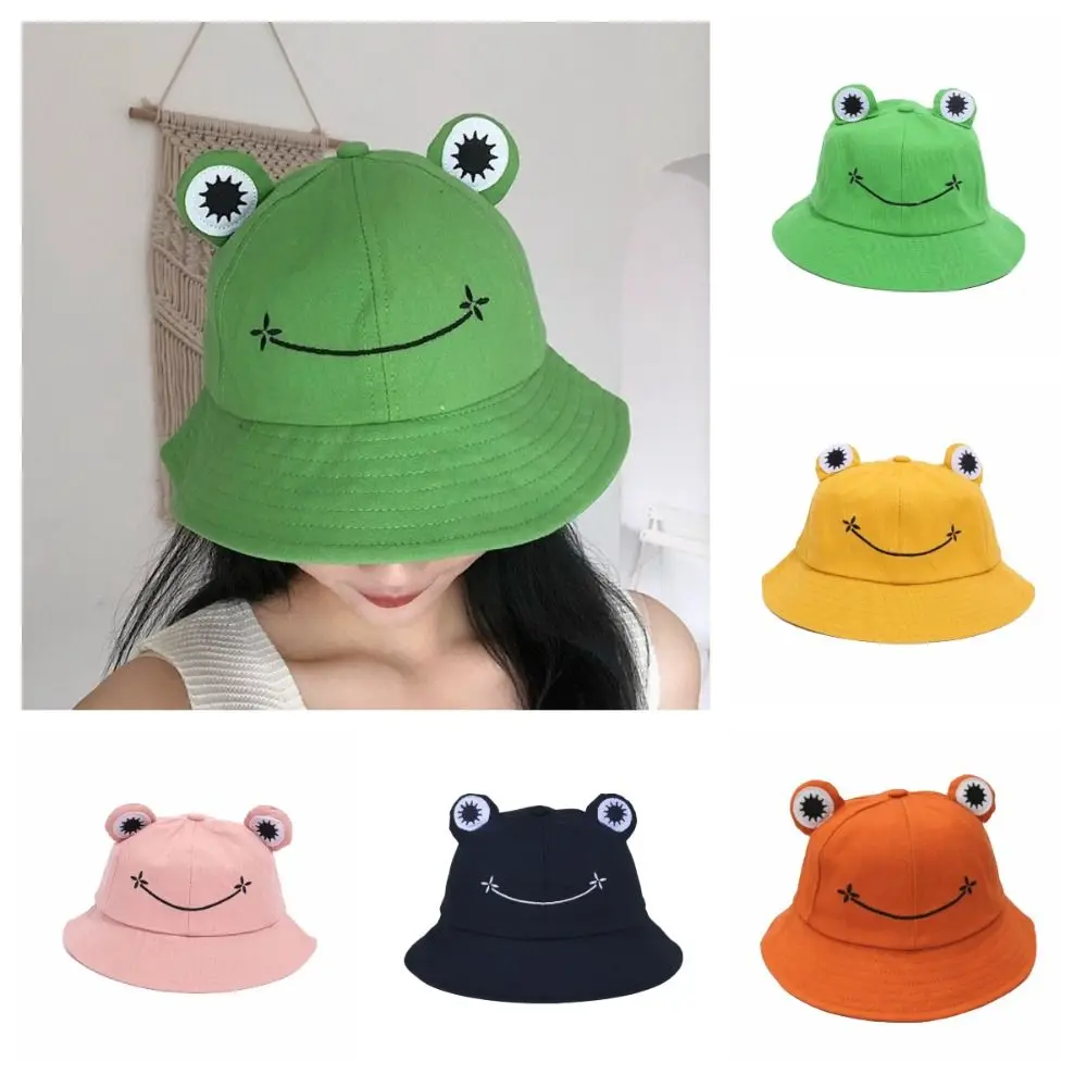 Nuevos sombreros de cubo de rana transpirables para padres e hijos con ojos grandes gorras de protección solar gorras de pesca plegables Unisex