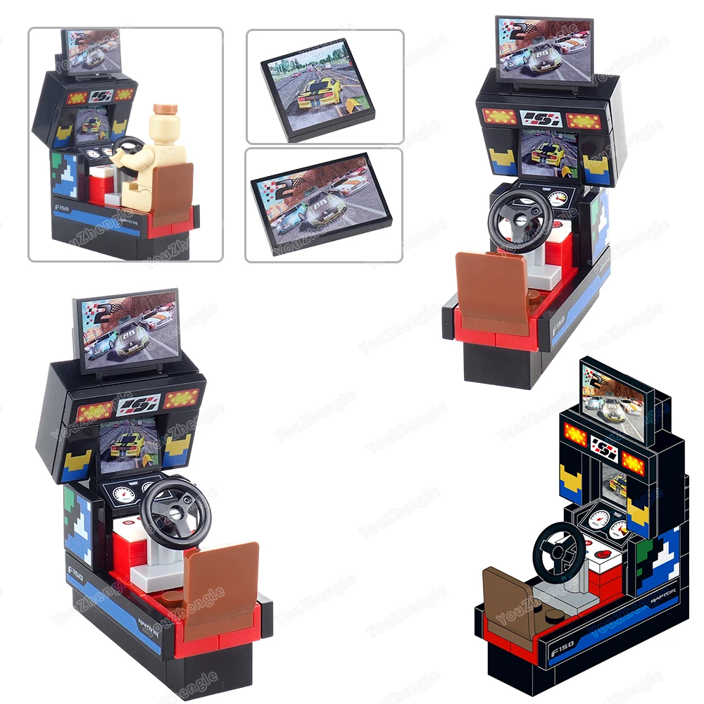 Arcade Racing Games Building Blocks Assembly MOC Figures Gear Simulation Speed Passion Scenes Esports Sports Models Gift Boy Toy