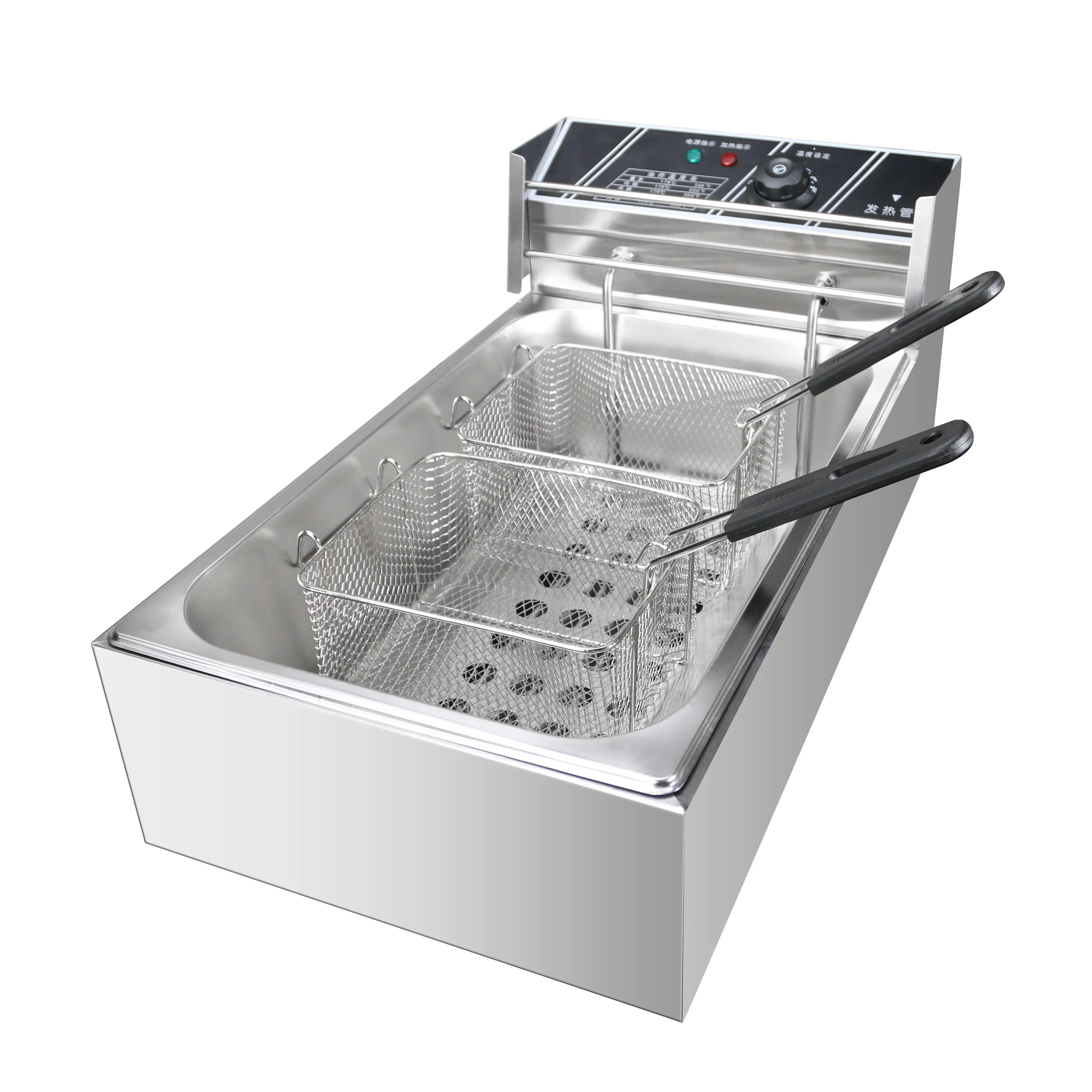 

Электрическая фритюрница с таймером и контролем температуры, серебристая, стандартная комплектация, OEM, коммерческая, 12 л, 1 бак, 2 корзины