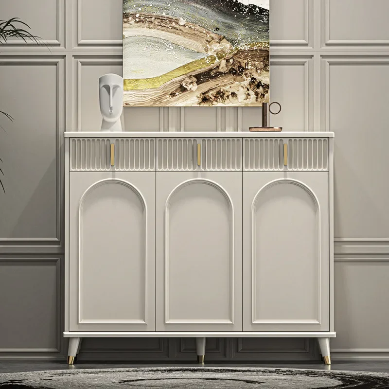 French Cream Style Shoe Cabinet, Household, Door, Large Capacity Door Storage