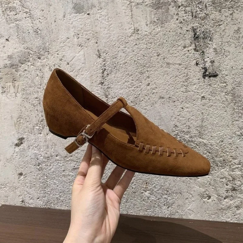 Designer Women Pointed Toe Shoes Fashion Office Flats Shoes Autumn 2025 Sexy Suede Dress Party Shoes Buckle Walking Zapatos Lady