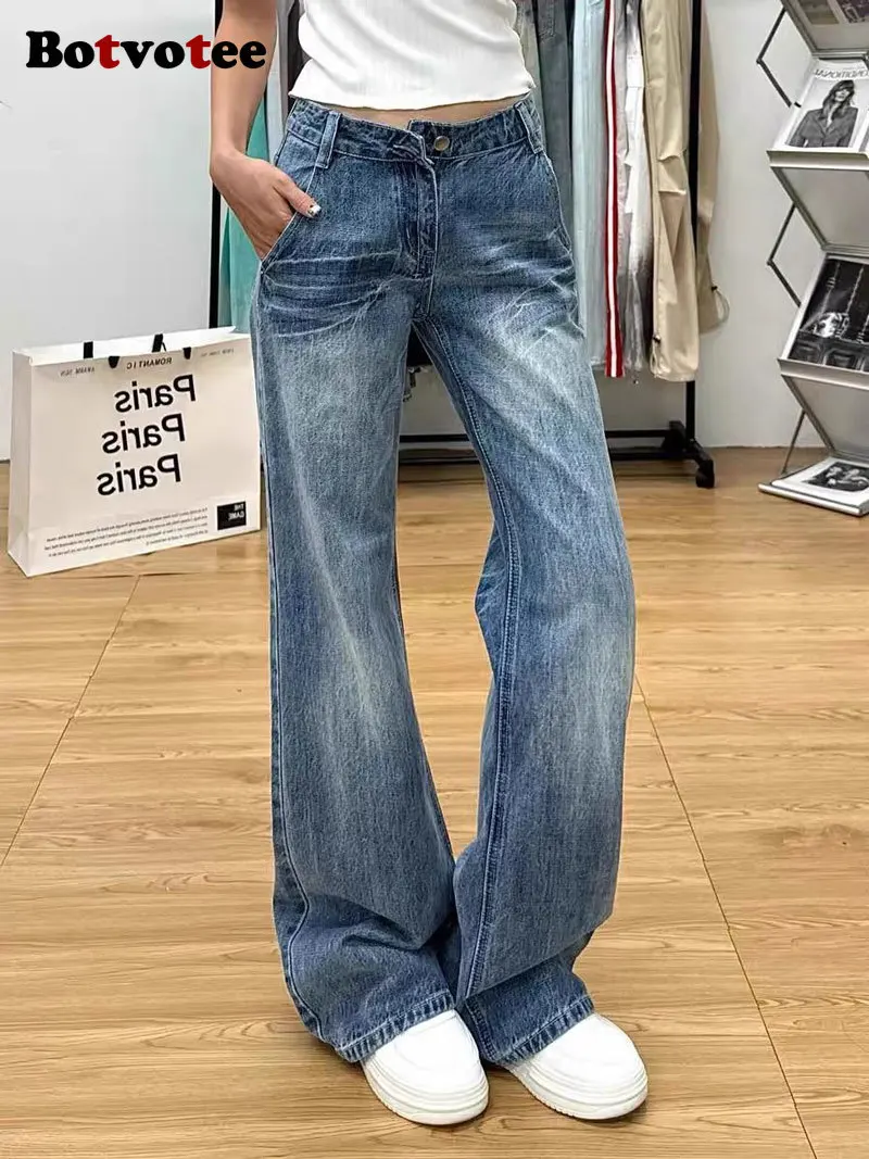 

Botvotee Washed Straight Jeans for Women 2025 Y2k Fashion High Waisted Wide Leg Slim Casual Vintage Denim Jeans 90340