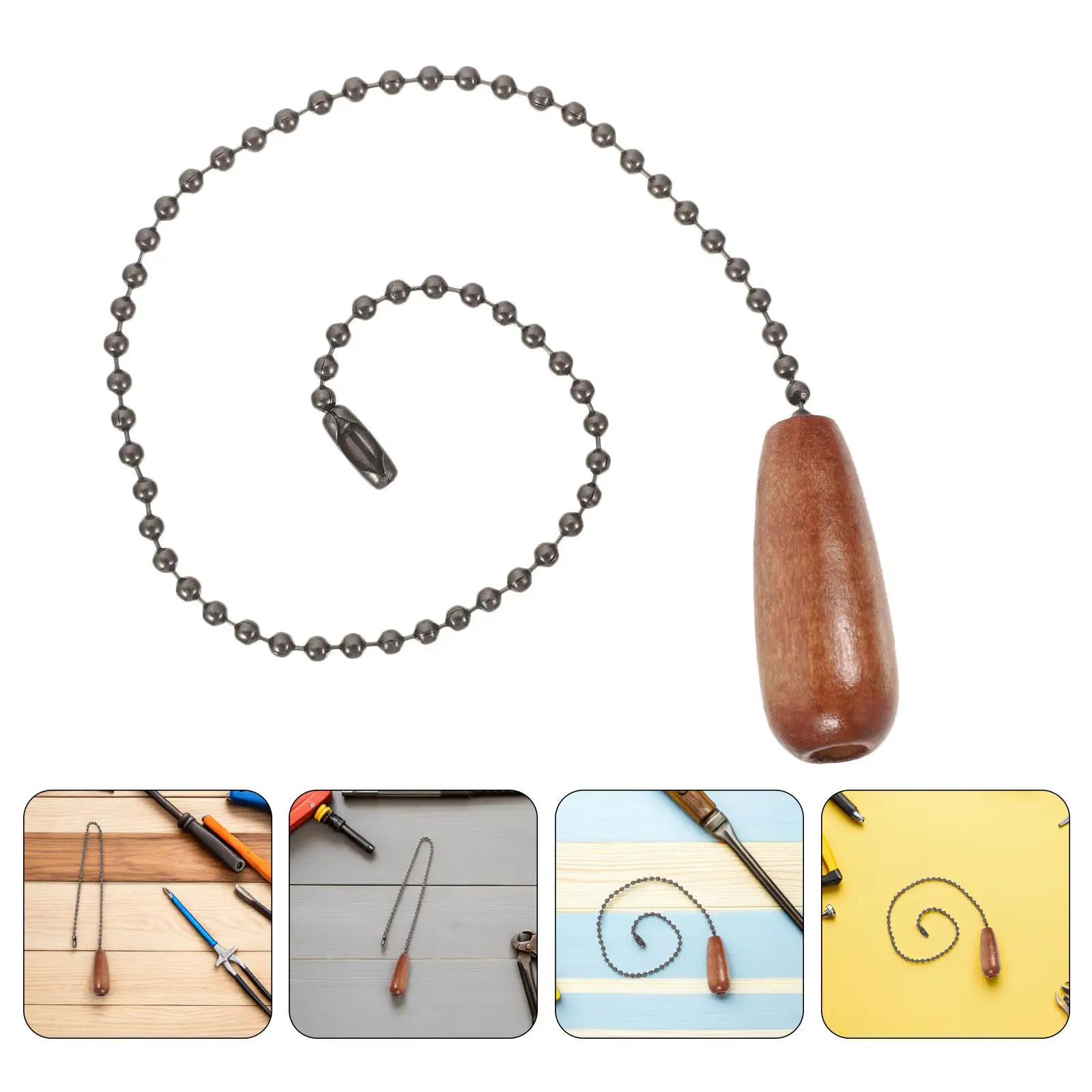 6Pcs Decorative Ceiling Fan Pull Chains Wooden Beaded Pendant Chain Replacement Cord for Ceiling Fan Pull Light Fixture