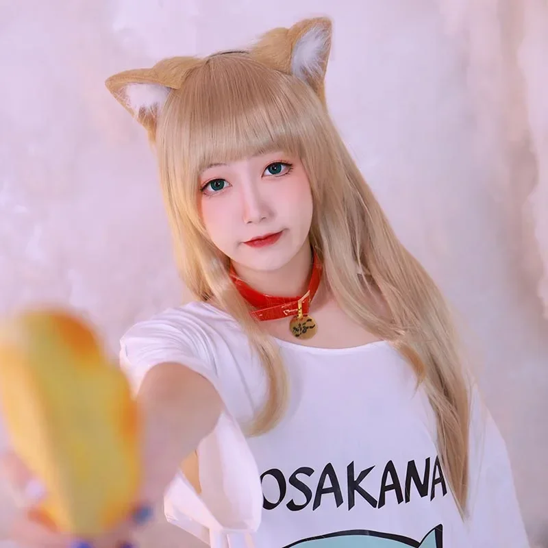 Bear House AA 40Hara kinako Girl pet kitty Osakana cosplay costume cat ear wig collar long yellow heat resis New 2025 WKD001