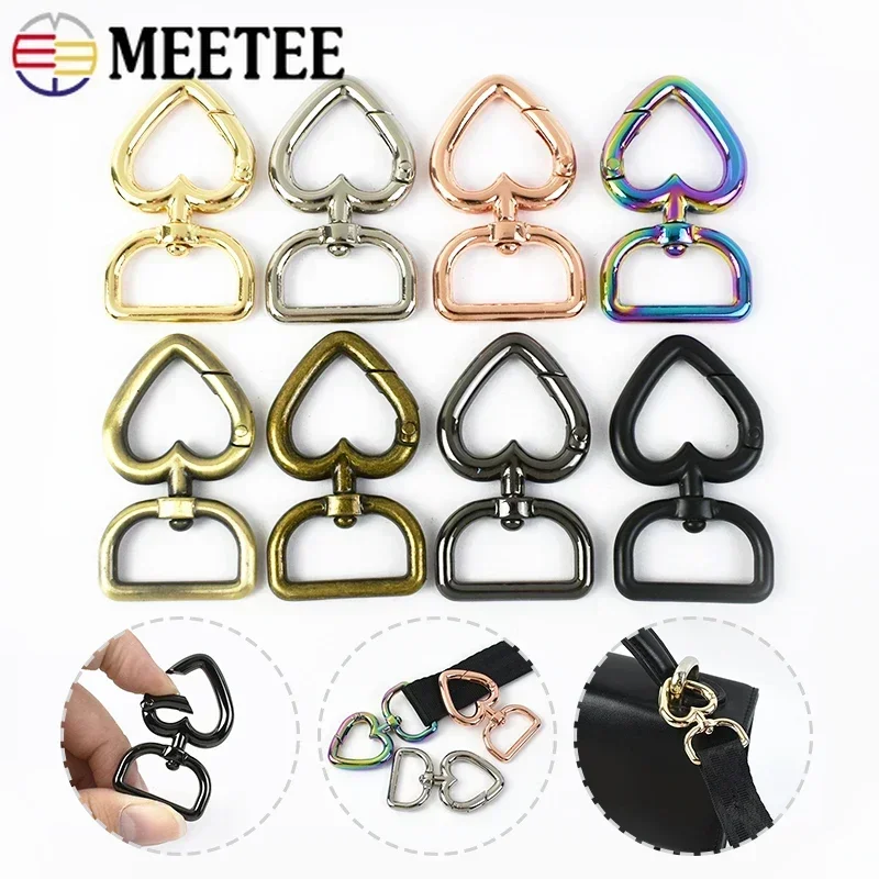 5-30Pcs Meetee 13/20mm Metal Buckles For Bag Strap Heart Ring Lobster Clasp Dog Collar Chain Snap Hooks DIY Hardware Accessories