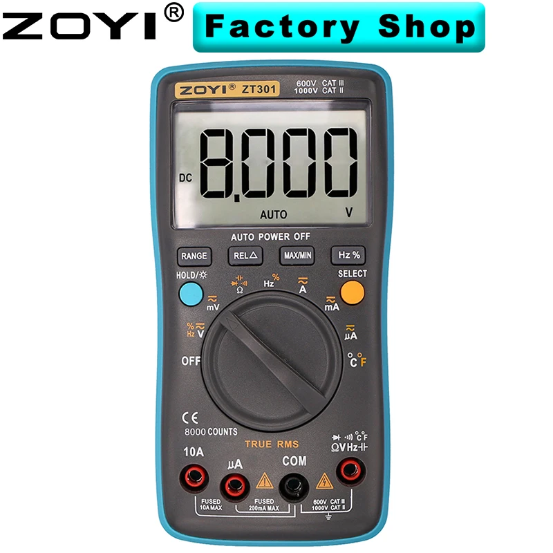 Cyfrowy multimetr 301/302/303 True RMS automatyczny amperomierz woltomierz temperatura kondensatora NCV Ohm Hz Tester