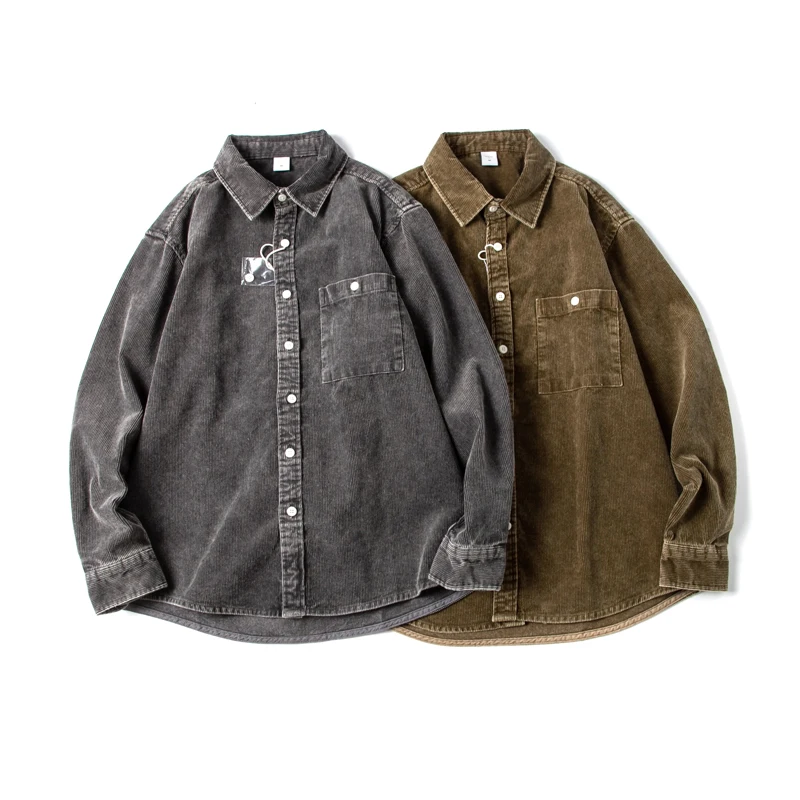 

Ретро-куртка из американского вельвета с длинными рукавами, мужская, свободного кроя, повседневная, рабочая, из чистого хлопка, цвета хаки, для отдыха, модная