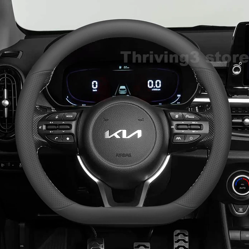 

Leather Car Steering Wheel Cover For KIA Picanto GT Line sport 2012-2023 Non-slip Auto Steering Wheel KIA Picanto Accessories