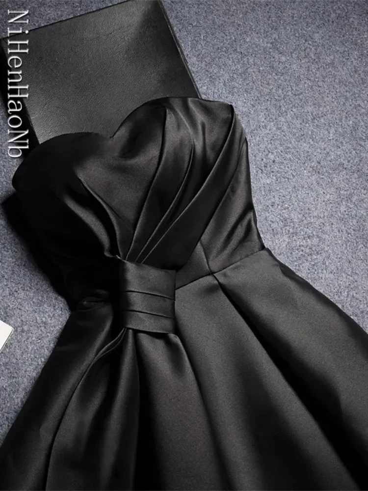 Black Short Prom Dress Women Sexy Princess Banquet Party Ball Dress Graduation Female Performance Gown