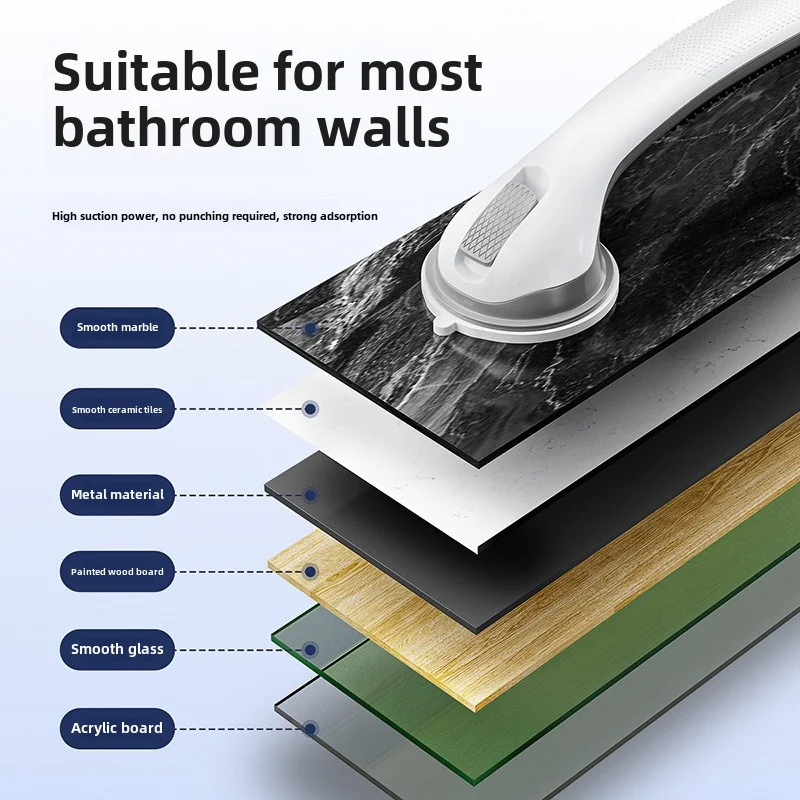 1 Grote maat 17 inch badkamerveiligheidshandgrepen: boren niet nodig, antislip en anti-drop, voetsteun en beenscheerondersteuning, ouderen