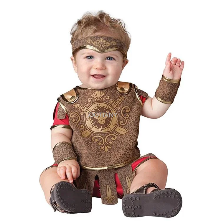 Gladiator Egyptian Arab Warriors Baby Cosplay Costumes 0-3 Years Old Kids Photography Birthday Bodysuit  Carnival Stage Play Set