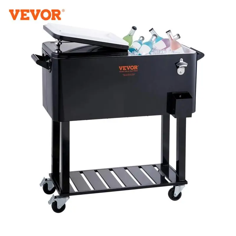 VEVOR 80 Quart Rolling Ice Chest Cooler Cart Portable Bar Drink Cooler Beverage Bar Stand Up Cooler for Patio Backyard