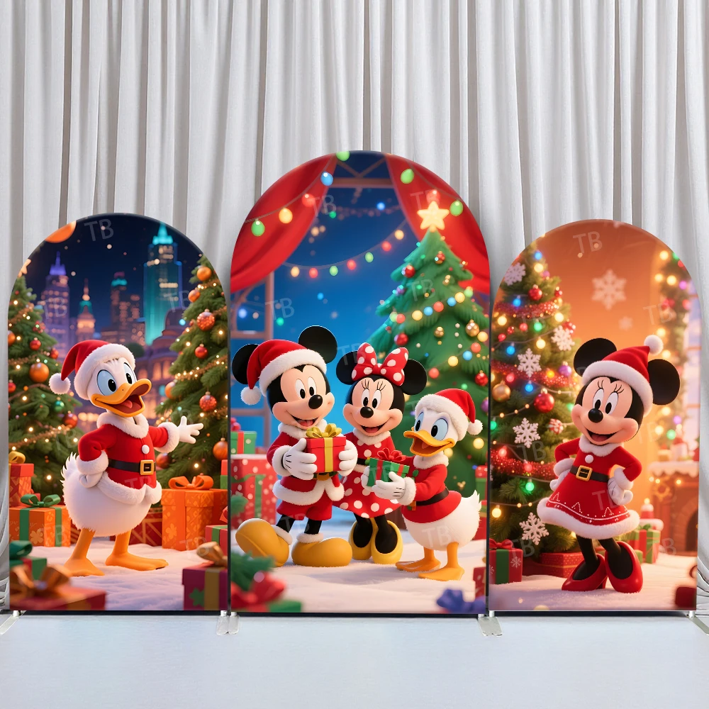 

TB Christmas Disney Mickey Mouse Theme Arch Backdrop Cover for Festival Party Photography Background Wall Decor Elastic Fabric