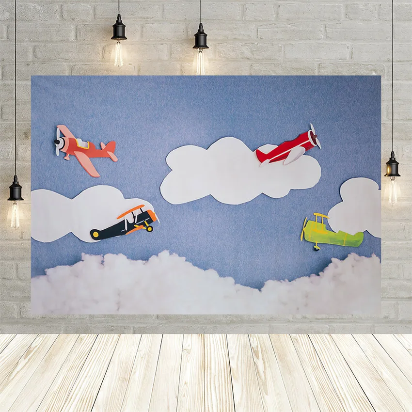 Mehofond Photography Background Blue Sky White Clouds Decor Backdrop Transportation Plane for Boy Birth Photo Studio Photophone