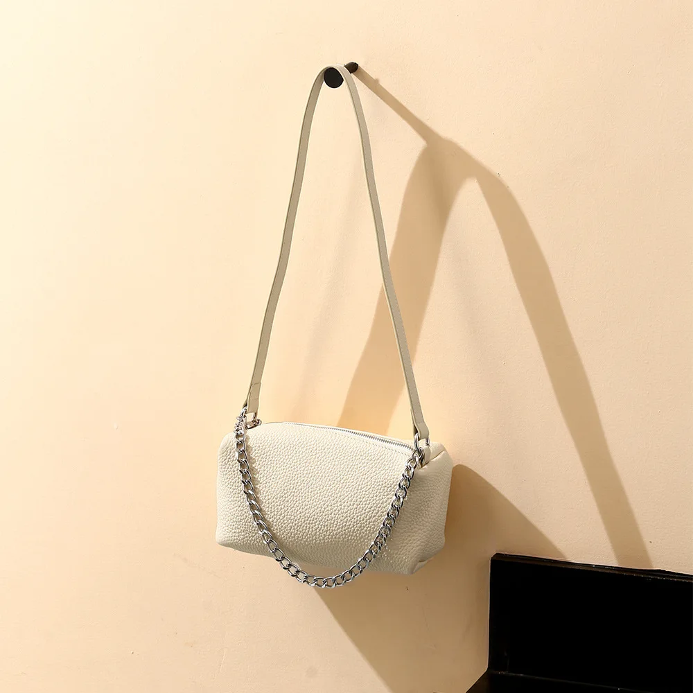 2026 New Model Leather Slant Zipper Cylinder Bag - High-end Single Shoulder Bag Design with Chain Handle Bag