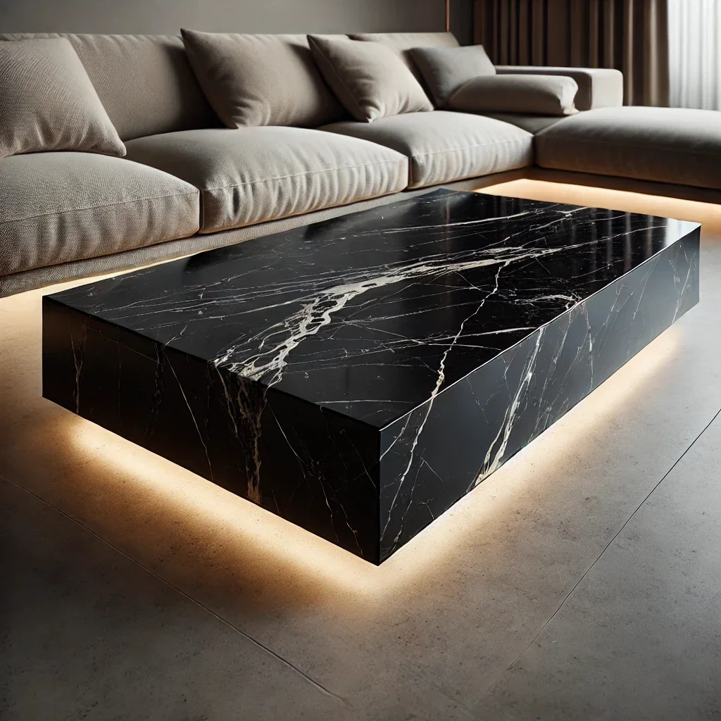 

For Stylish Extendable & Durable Wooden Coffee Table With Natural Marble Veneer For Home Villa Kitchen Bedroom Hotel Hall Use