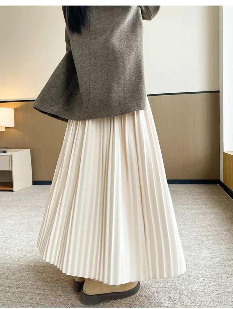 Hochgeschnittene Patchwork-Plissee-Röcke für Damen, 2026 Neue Figurformende Streetwear Lange Röcke, Einfarbige All-Match A-Linien-Röcke – Detail 13