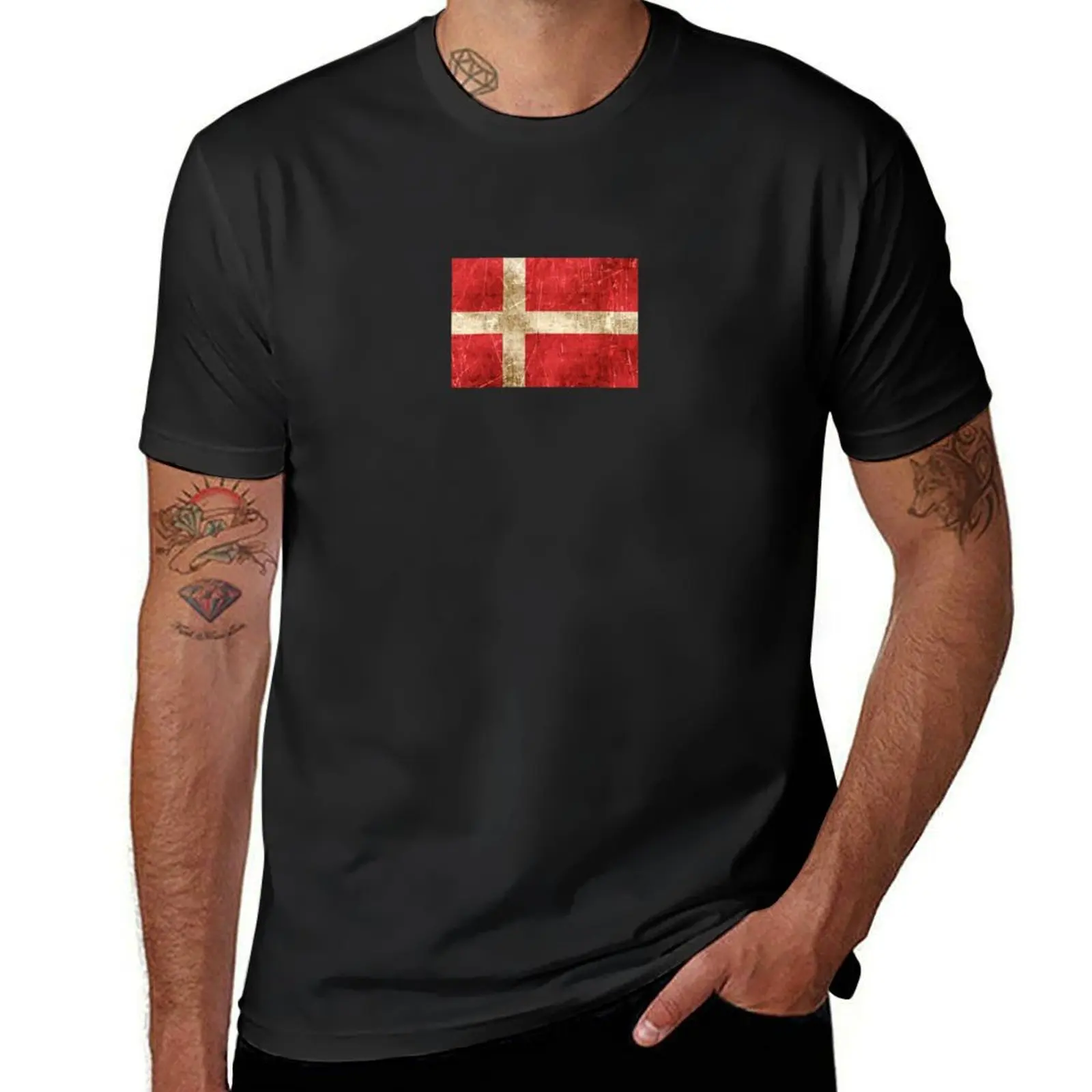 Vintage Aged and Scratched Danish Flag T-Shirt sweat sports fans hippie clothes mens plain t shirts