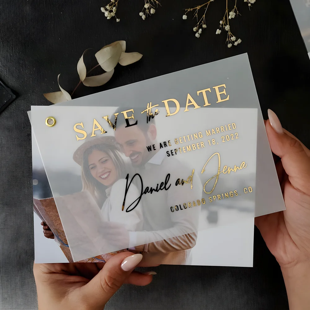 Elegant Wedding Save the Date Cards with Photo, Vellum Save the Dates with Picture, Gold or Silver Foiled Wedding Save the Date