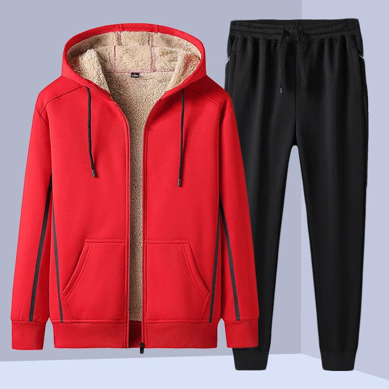 Plus Size 8XL 7XL Unisex Warm Tracksuits Winter Men Set Velvet Thick Two Pieces Fleece Mens Track Suit Jacket+Pants