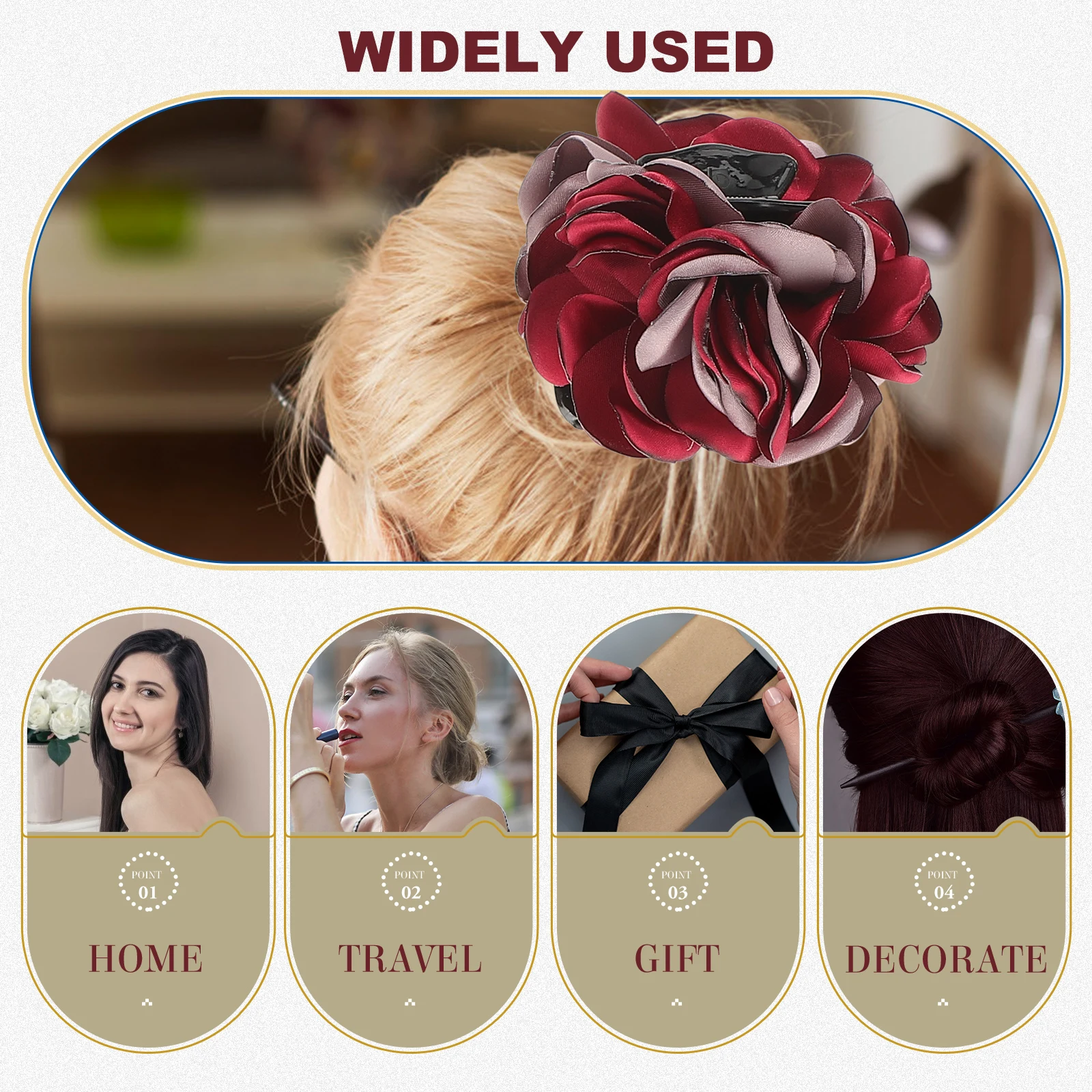 

4 pcs Assorted Color Sturdy Claw Large Capacity Cloth Rose Flower Decoration Fit For Wedding Party Festival Women Hair Clips