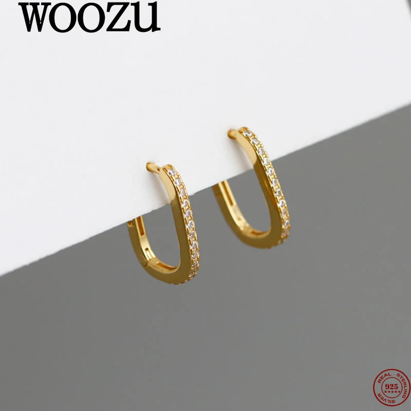 

WOOZU 925 Sterling Silver Classic Simple Geometric Zircons Earrings for Women Luxury Elegant Fashion Jewelry Accessories Gifts