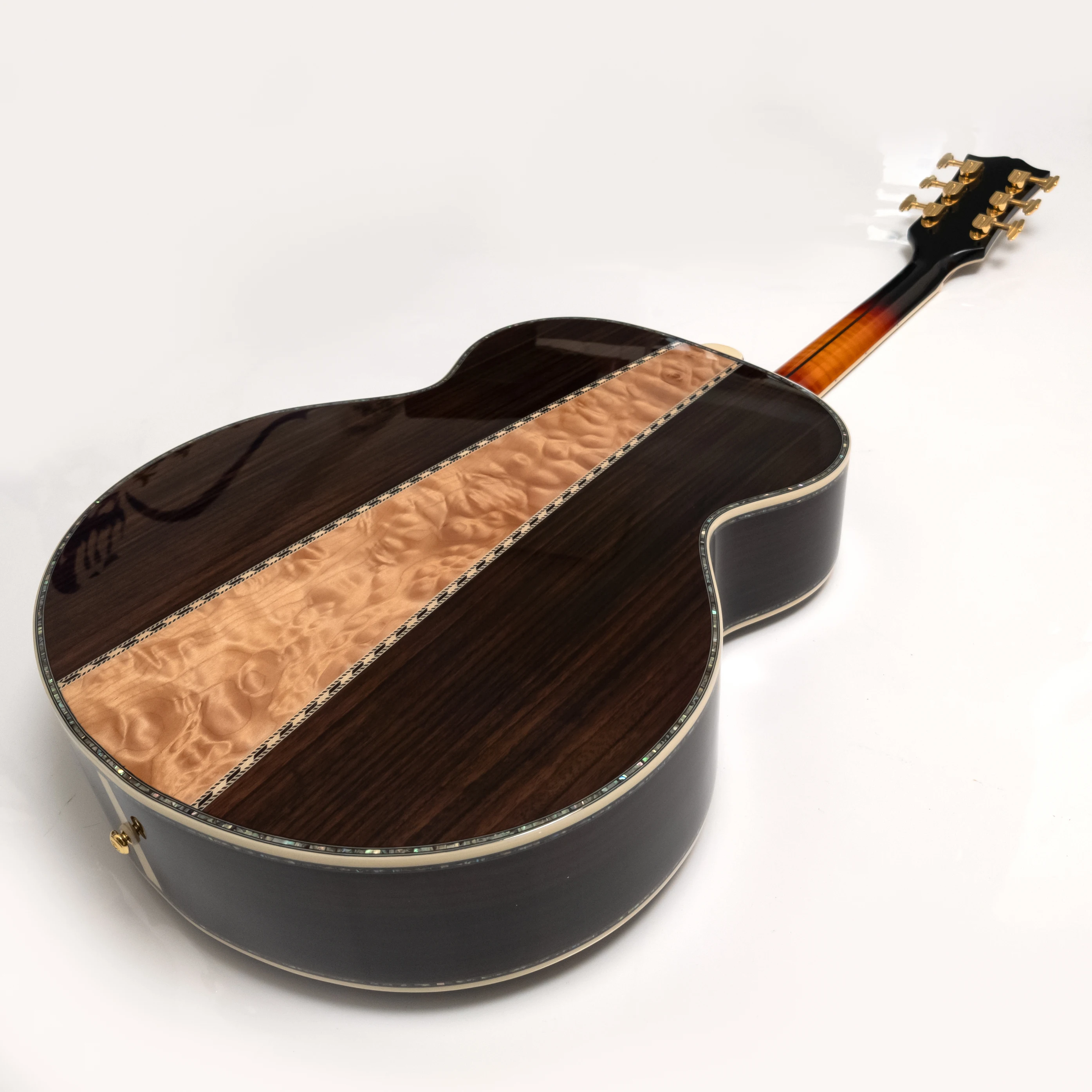 

Акустическая гитара из цельного дерева, инкрустация из морского ушка Sunburst, 6-струнная фолк-гитара ручной работы, ограниченный выпуск, высокое качество