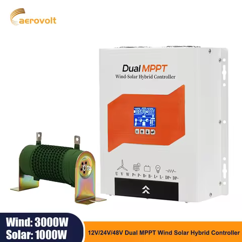 3000W Wind 1000W Solar Dual MPPT Hybrid Controller 12V/24V/48V Auto Intelligent Unloading Off-Grid System LCD Display