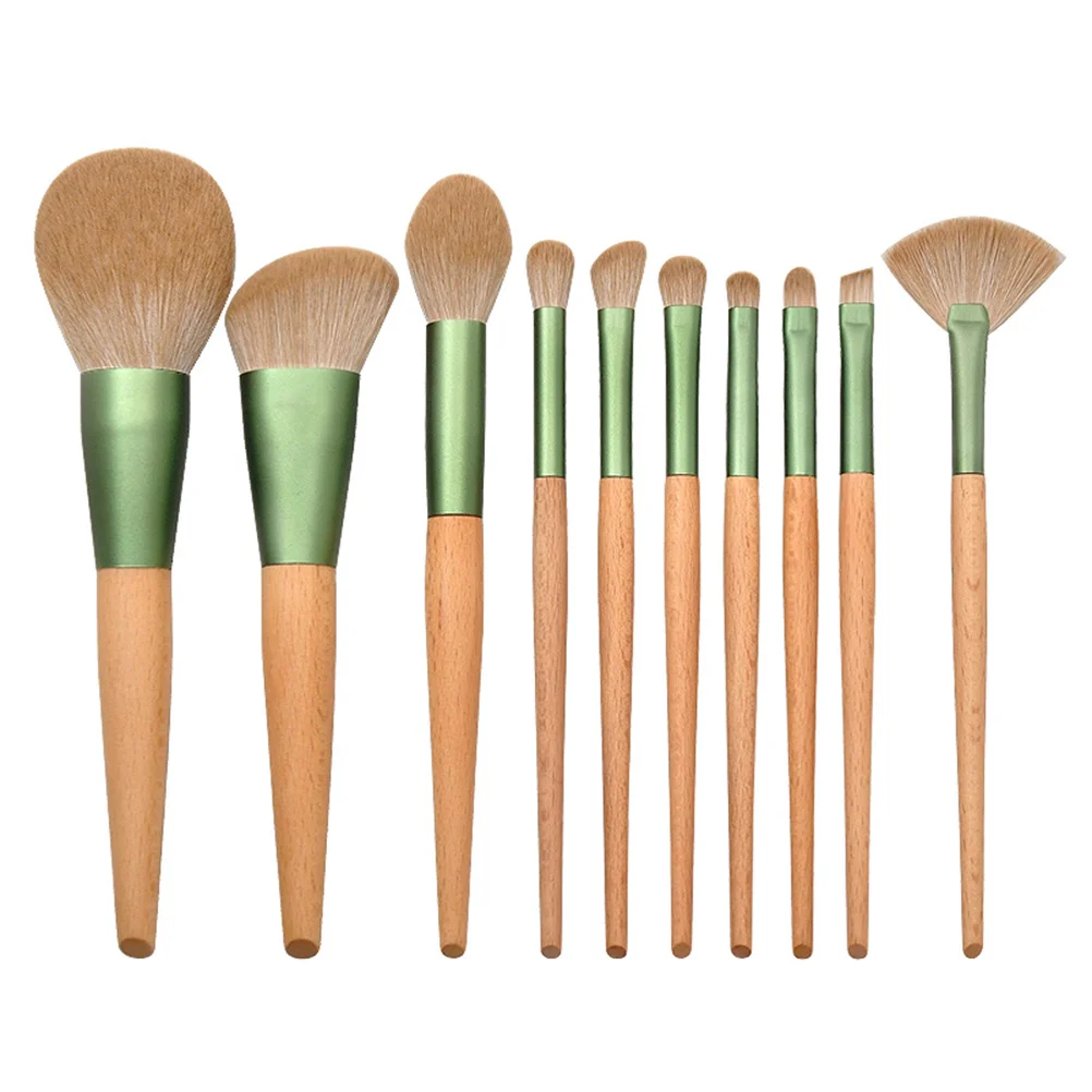10Pcs Makeup Brush Set Wooden Handle Professional Face Powder Eyeshadow Foundation Blush Kit Face Powder Brush