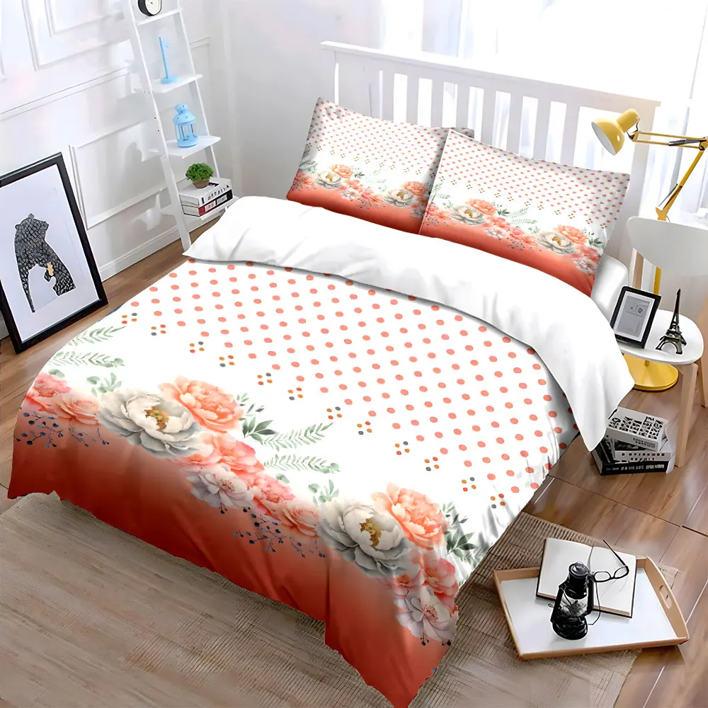 Pink dots with delicate floral border Bedding Set for Kids Luxury Gift 3pcs Digital Print Comforter Set Soft Comfortable