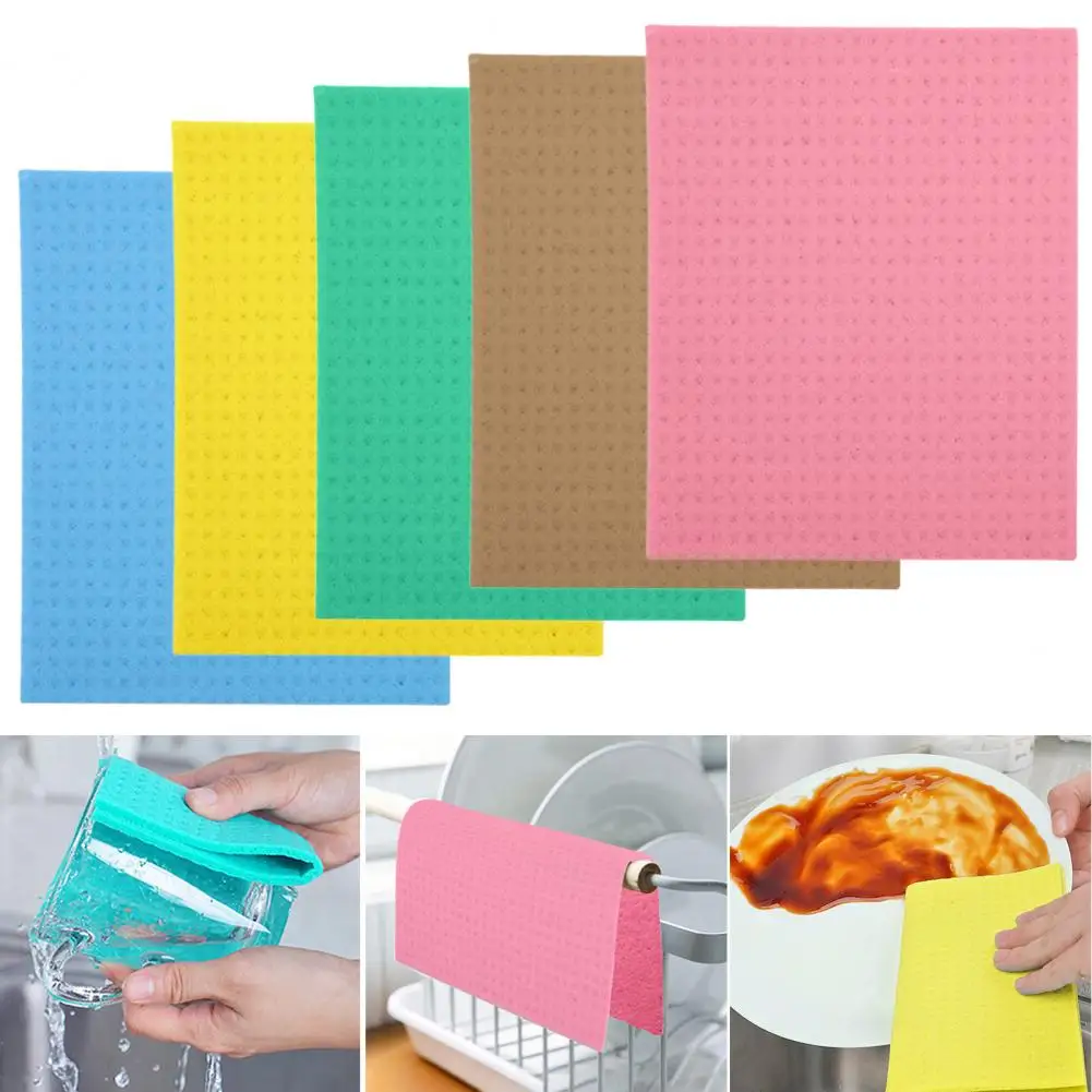 Washable Dishcloth Kitchen Dishcloth 10pcs Oil-proof Absorbent Kitchen Cellulose Sponge Dishcloth Quick Drying Scratch Free