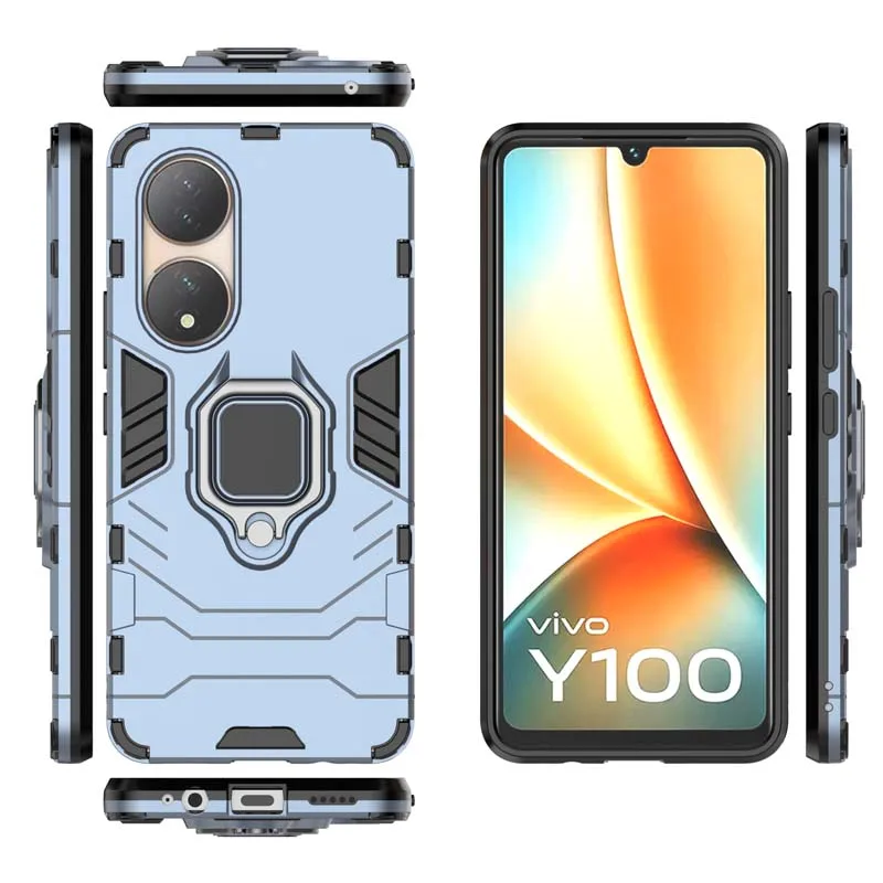 حافظة مدرعة 2025 لهاتف Vivo Y100 Y 100 حامل حلقي مقاوم للصدمات خلفي Coque لهاتف Vivo iQOO Z7 11 Pro Neo 8 Neo8 iQOO11 غطاء هاتف