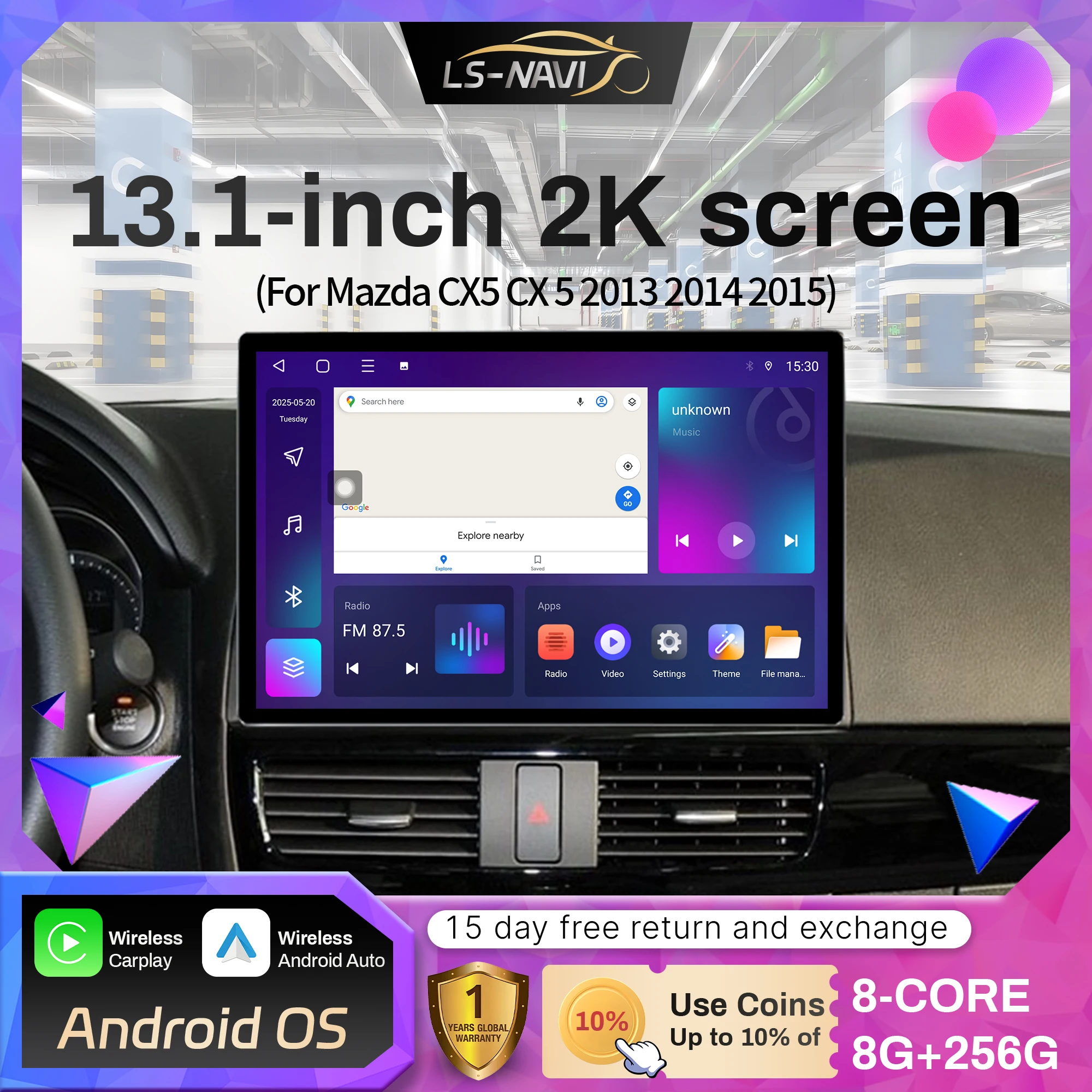 

13.1 inch For Mazda CX5 CX 5 2013 2014 2015 Car Radio Android Wireless Bluetooth Carplay GPS Multimedia Touch QLED Screen Stereo
