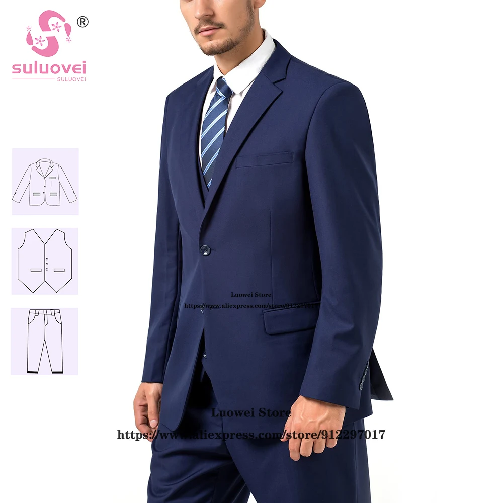 

Classic Business Slim Fit Suit For Men Customized 3 Piece Pants Set Formal Groom Wedding Prom Two Button Tuxedo Blazer Masculino