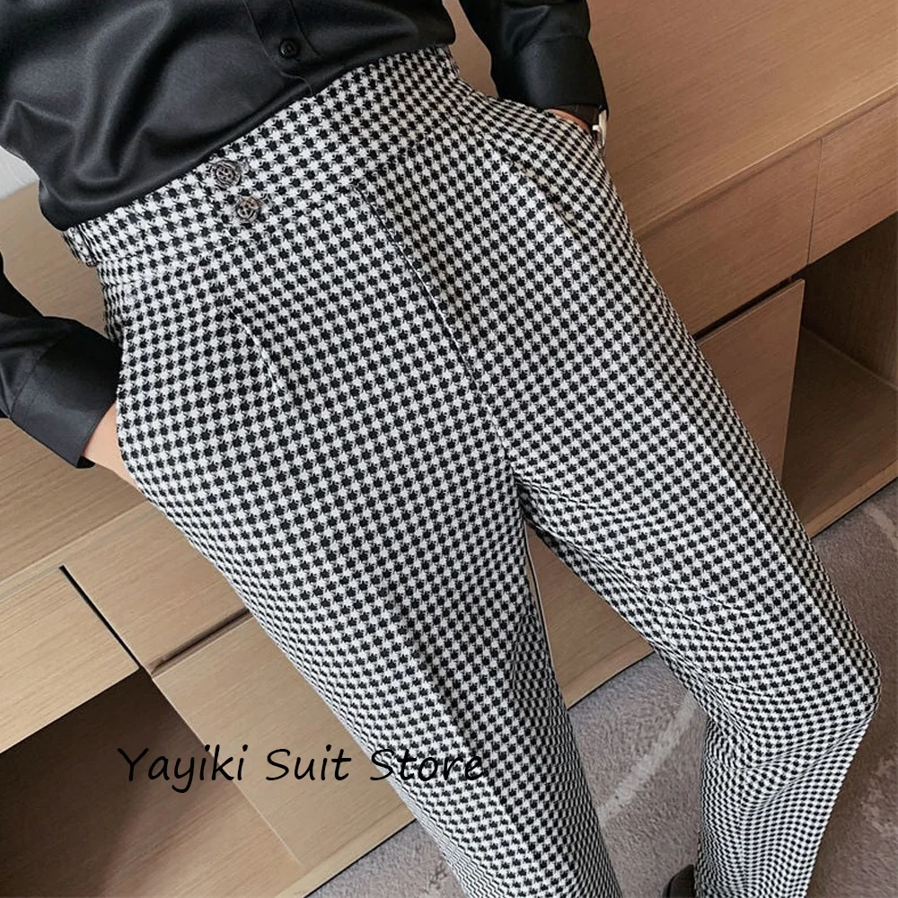 

Прямые брюки, классические мужские брюки для мужчин, стильные деловые повседневные брюки из ткани «гусиные лапки», рабочие брюки пошив