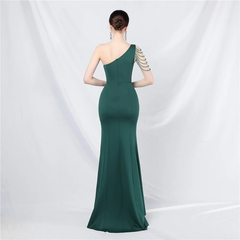 DEERVEADO Sexy Slit Evening Party Dresses with Beads Candy Color Formal Occasion Dress Prom Gown Gala Dress for Special Events