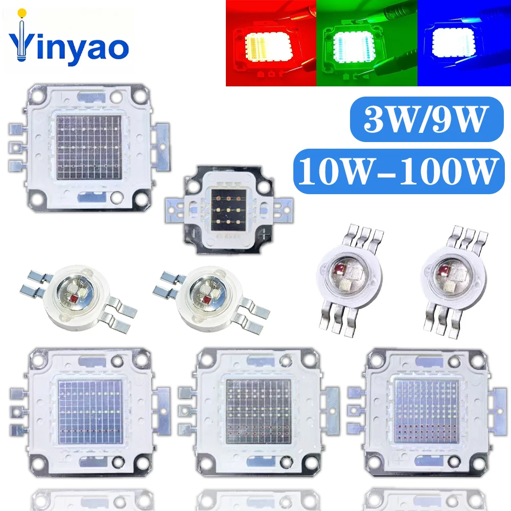 High Power RGB LED COB 3W 9W 10W 20W 30W 50W 100W LED Chip Red Green Blue Full Color Beads For DIY Floodlight Disco Lamp