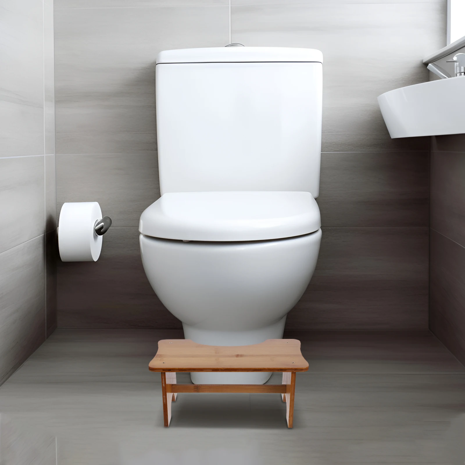 

Wooden Toilet Stool Small Footrest Stable Bathroom Footstool Home Fold Durable Premium Easy Clean Compact Space Saving Strong