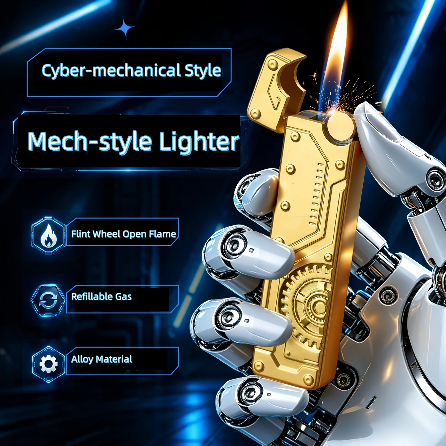 New Lighter Slim Mecha-Style Butane Lighter with Grinding Wheel Ignition Metal Lighter Open-Flame Lighters Smoking Accessory