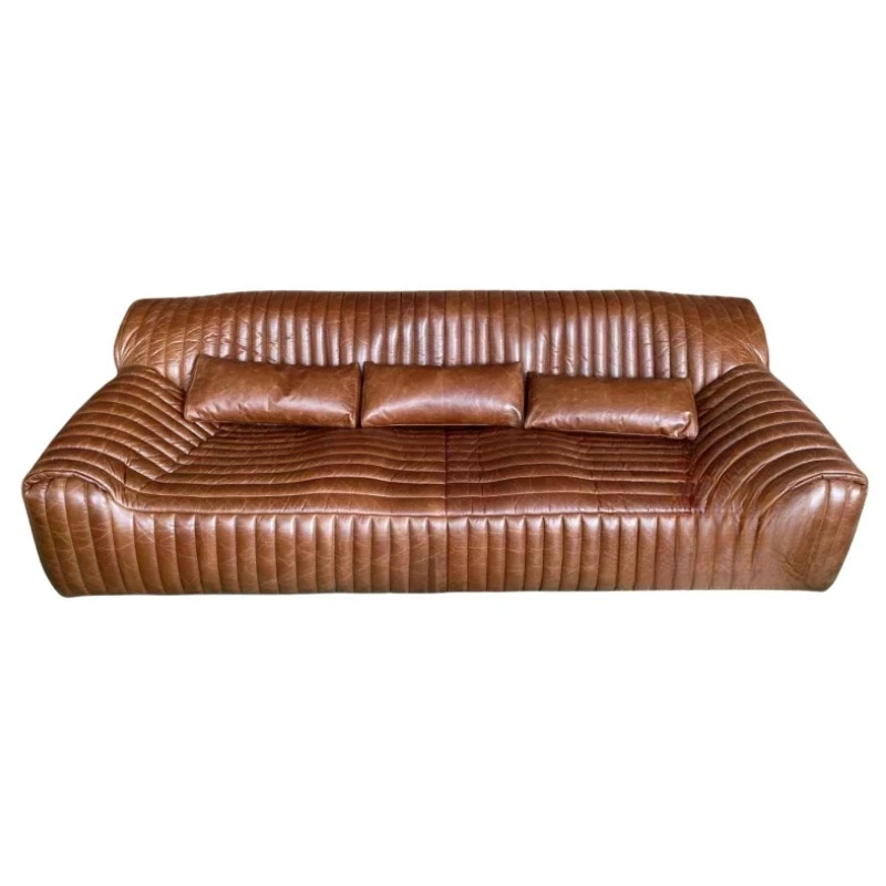 

Medieval style living room furniture wave sofa American retro oil wax leather sofa