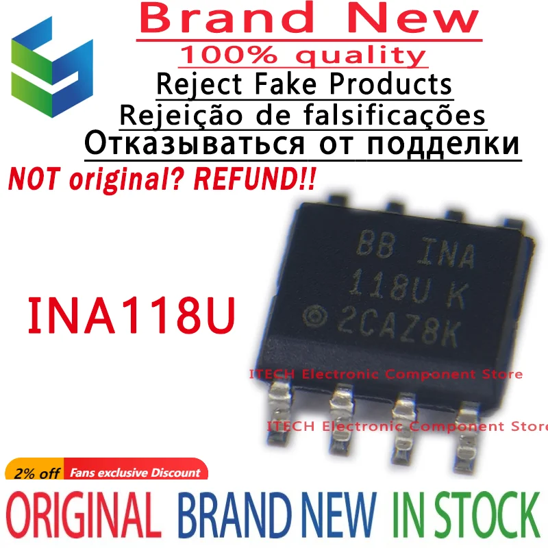 5Pcs/Lot Original INA118U/2K5 INA118U Instrumentation Amplifier New and Genuine In Stock