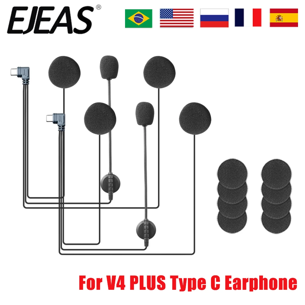 

Original Earphone Type-C Jack Motorcycle Helmet Headset with Speaker Microphone For EJEAS V6 PRO+ EJEAS V4 PLUS V7 Full Duplex