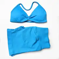 WANAYOU Seamless 2 Pcs Women Yoga Sets Halter Bras Sports Crop Tops Low Waist Scrunch Butt Gym Shorts Tight Quick Dry Leggings 5