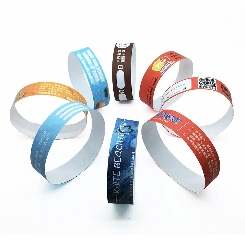 Impermeável Ticket Wristband, Fontes do partido eventos, Pulseira de papel com logotipo, Pulseiras Tyvek personalizadas, Produto personalizado