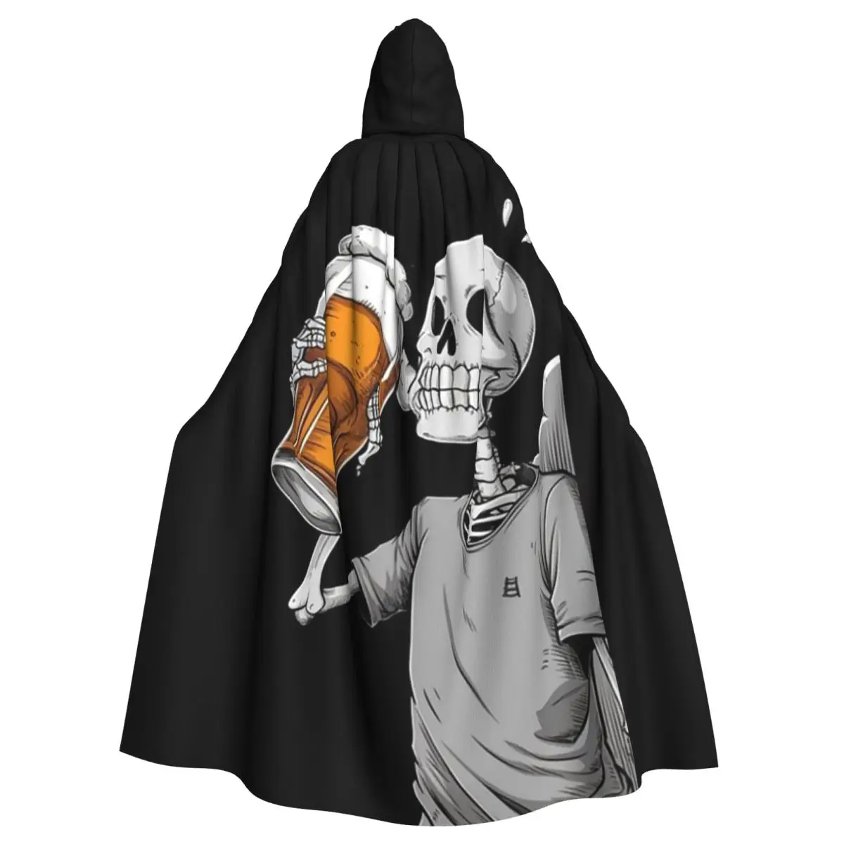 Drunk Skull Long Hooded Cloak Witch Medieval Costume Cosplay Cape HalloweenVampire Adult Unisex