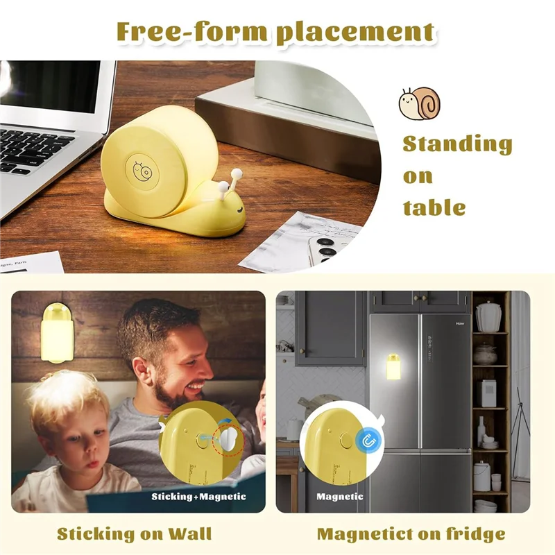A96I-lumière nocturne d'escargot, lampe de bureau magnétique mignonne en forme d'escargot confortable pour chambre à coucher, cuisine, décoration de salle, cadeaux pour adolescents-jaune