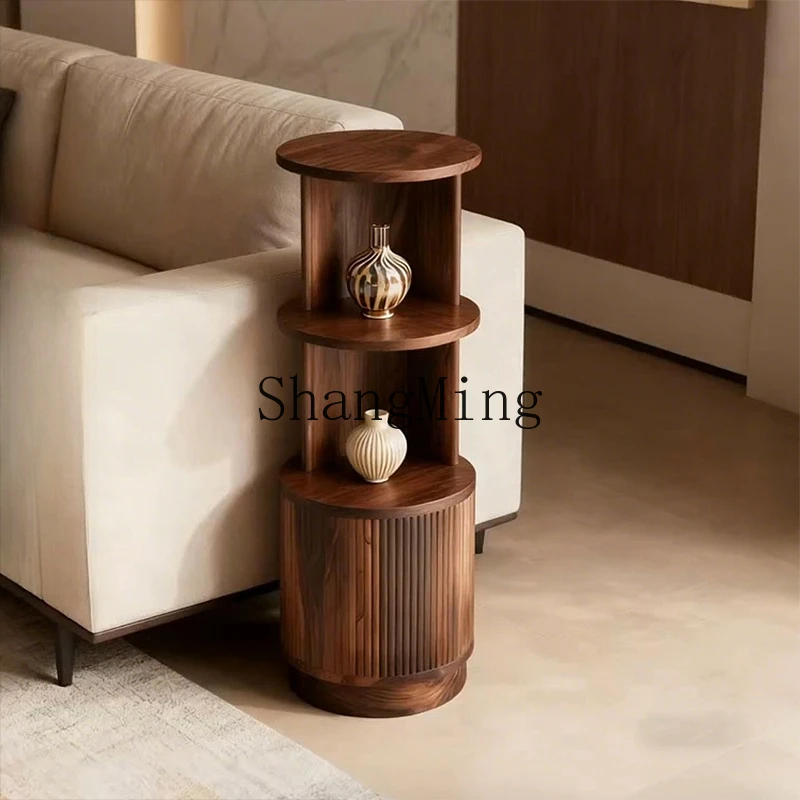 

ZYY new Chinese black walnut modern simple light luxury living room sofa side cabinet solid wood storage rack