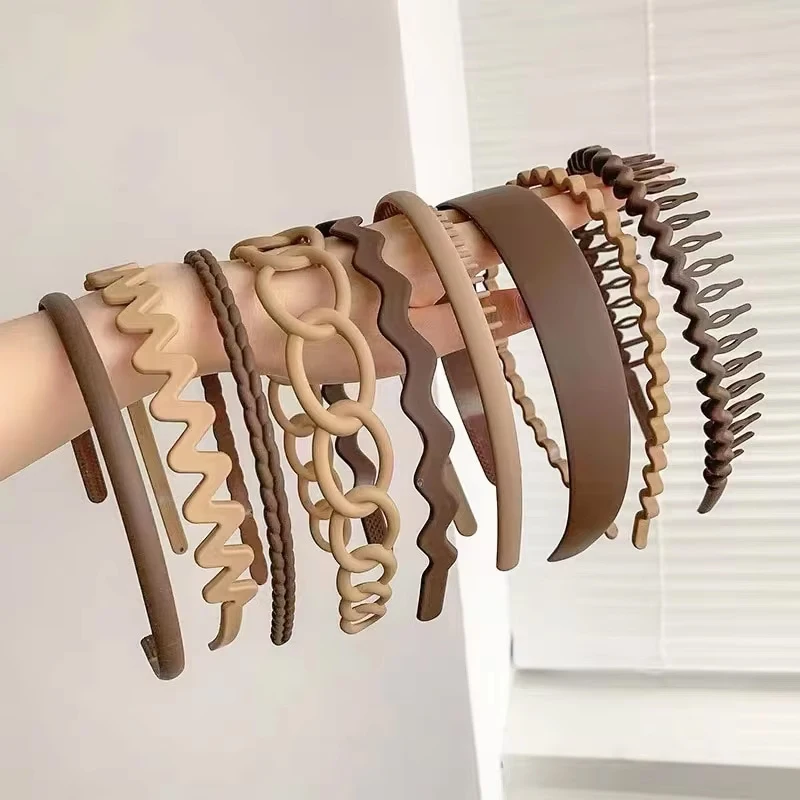 

9pcs Simple And Versatile Wash And Go Press Hairpin Bangs Broken Hair With Teeth Non-slip Hairband