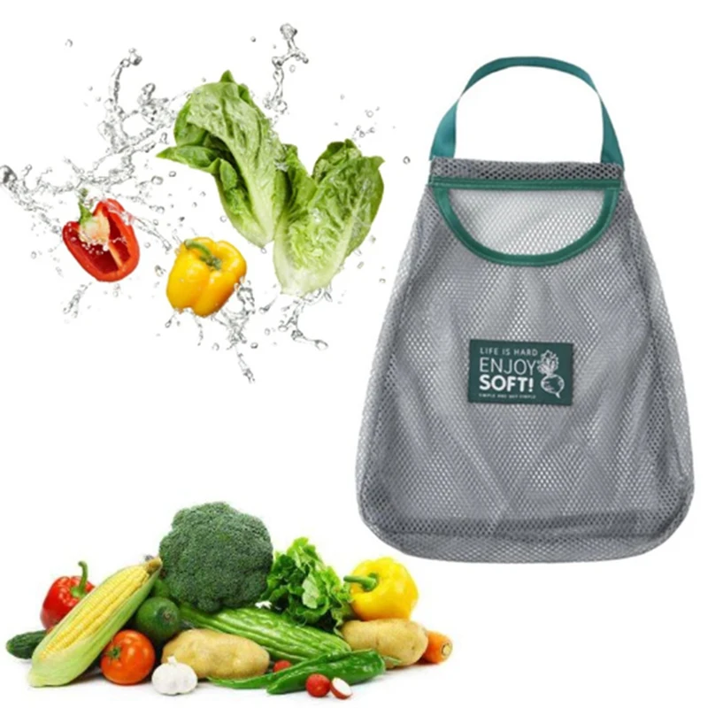 Reusable Kitchen Hanging Mesh Bag Large Capacity Home Fruit Vegetable Storage Net Bag For Ginger Garlic Potatoes Onion Mesh Bag