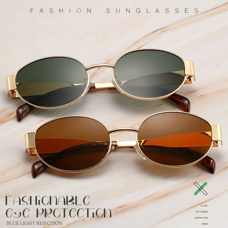 Womens Vintage Gucci Sunglasses 2024 New Oval Sunglasses High Quality Men and Woman Small Round Metal Fashion Sun glasses